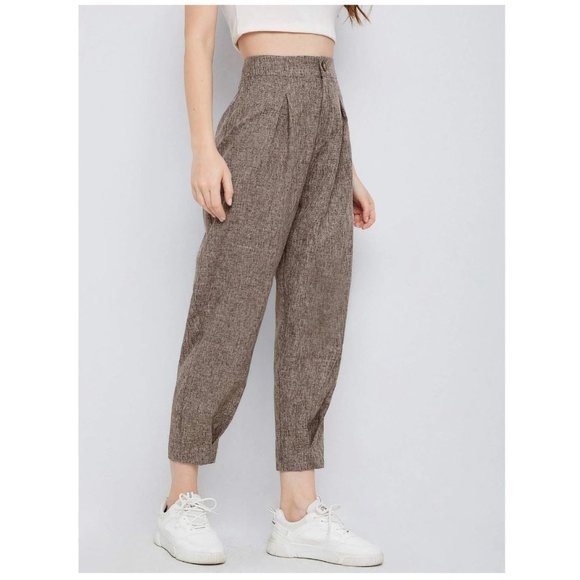 NWOT High Waist Fold Pleat Marled Knit Cropped Pants - Picture 3 of 3